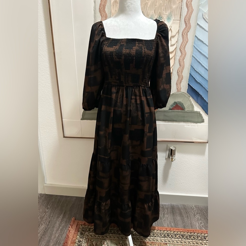Moon River Black and Brown 3/4 Sleeve Dress